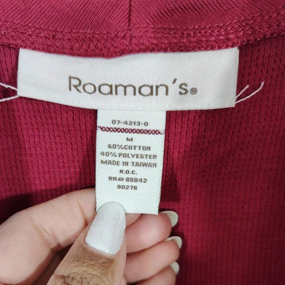 Roamans Red Thermal Waffle Knit Top Women Size M Shawl Collar Long Sleeve - Picture 5 of 6